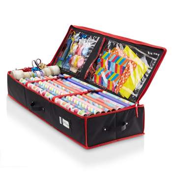 Premium Wrap Organizer, Interior Pockets, fits 18-24 Standers Rolls,  Underbed Storage, Wrapping Paper Storage Box and Holiday Accessories, 40”  Long - Tear-Proof Fabric - 5-Year Warranty 