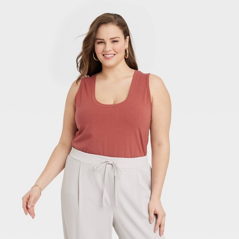 Women's U-neck Slim Fit Tank Top - A New Day™ Rust 3x : Target