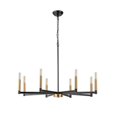 LLHZSY 8-Light Classic Candle Chandelier Kitchen island Hanging Pendant for dining room - 35.4 in. W x 7.3 in. H - Black and Gold