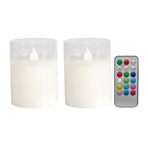 LumaBase Battery-Operated LED Glass Candles with Flickering Flame and Remote Control, Multi-Function - Set of 2 - 1 of 4
