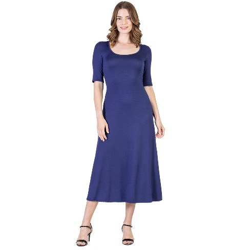 24seven Comfort Apparel Womens Casual Maxi Dress-navy-1x : Target