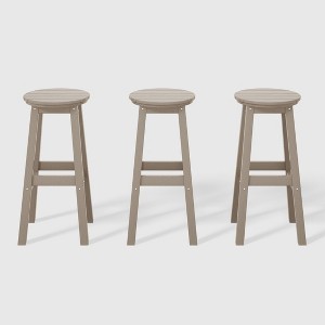 WestinTrends Malibu 29" All Weather Hdpe Outdoor Patio Round Backless Bar Stool (Set of 3) - 1 of 4