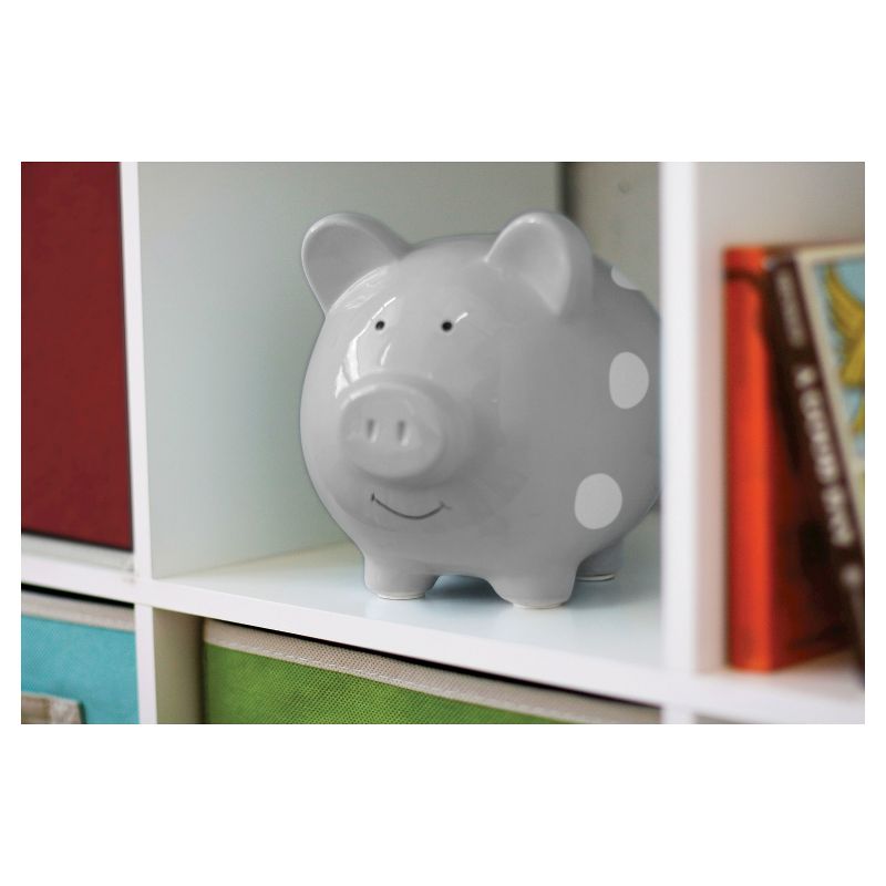 Pearhead Ceramic Piggy Bank - Gray with White Polka Dots, 4 of 6