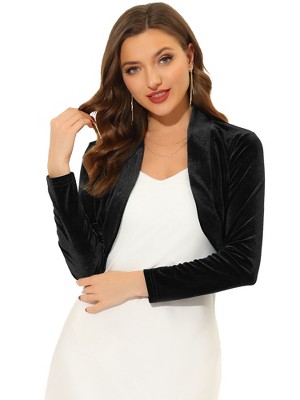 INSPIRE CHIC Women's Long Sleeve Cocktail Party Open Front Cropped Velvet Bolero Shrugs