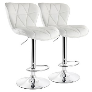Elama 2 Piece Diamond Tufted Faux Leather Adjustable Bar Stool in White with Chrome Base - 1 of 4