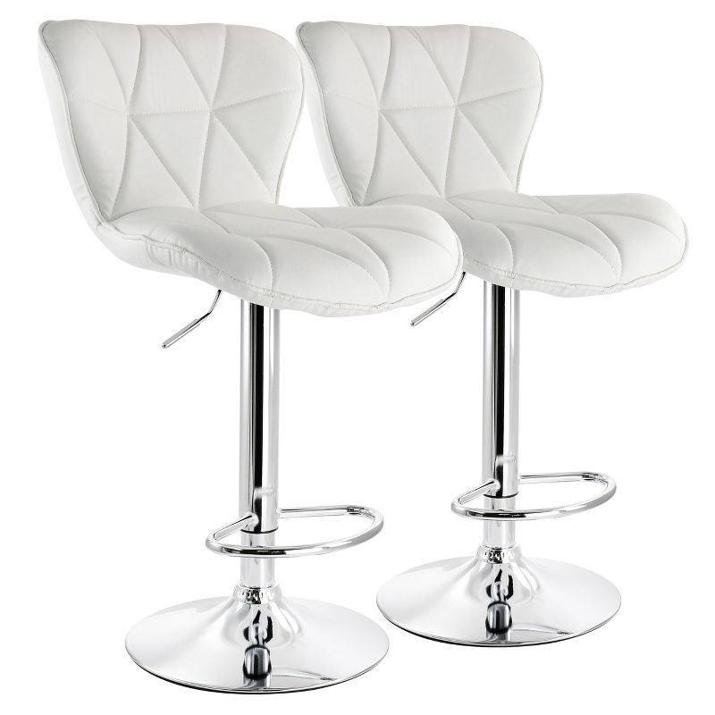 Elama 2 Piece Diamond Tufted Faux Leather Adjustable Bar Stool in White with Chrome Base, 1 of 10