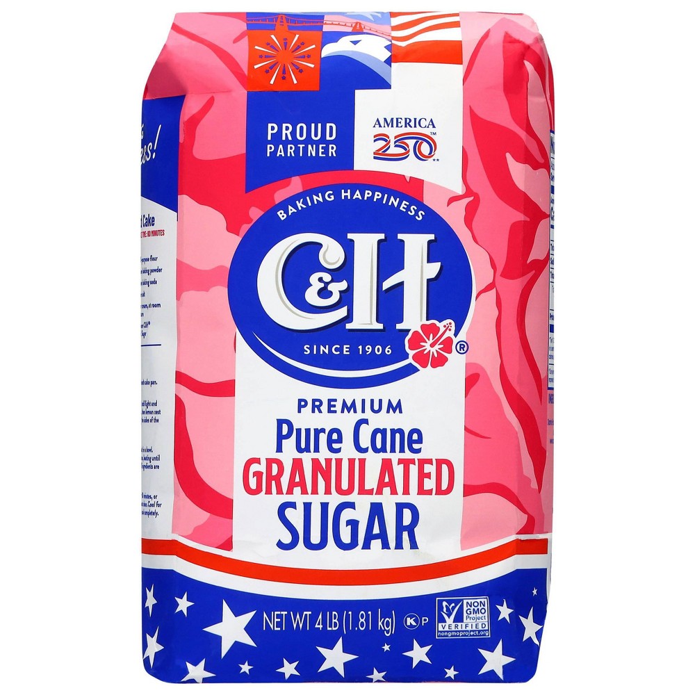 C&H Pure Cane Sugar Bag, Summer Baking, July 4th Desserts, Limited Edition - 4lb