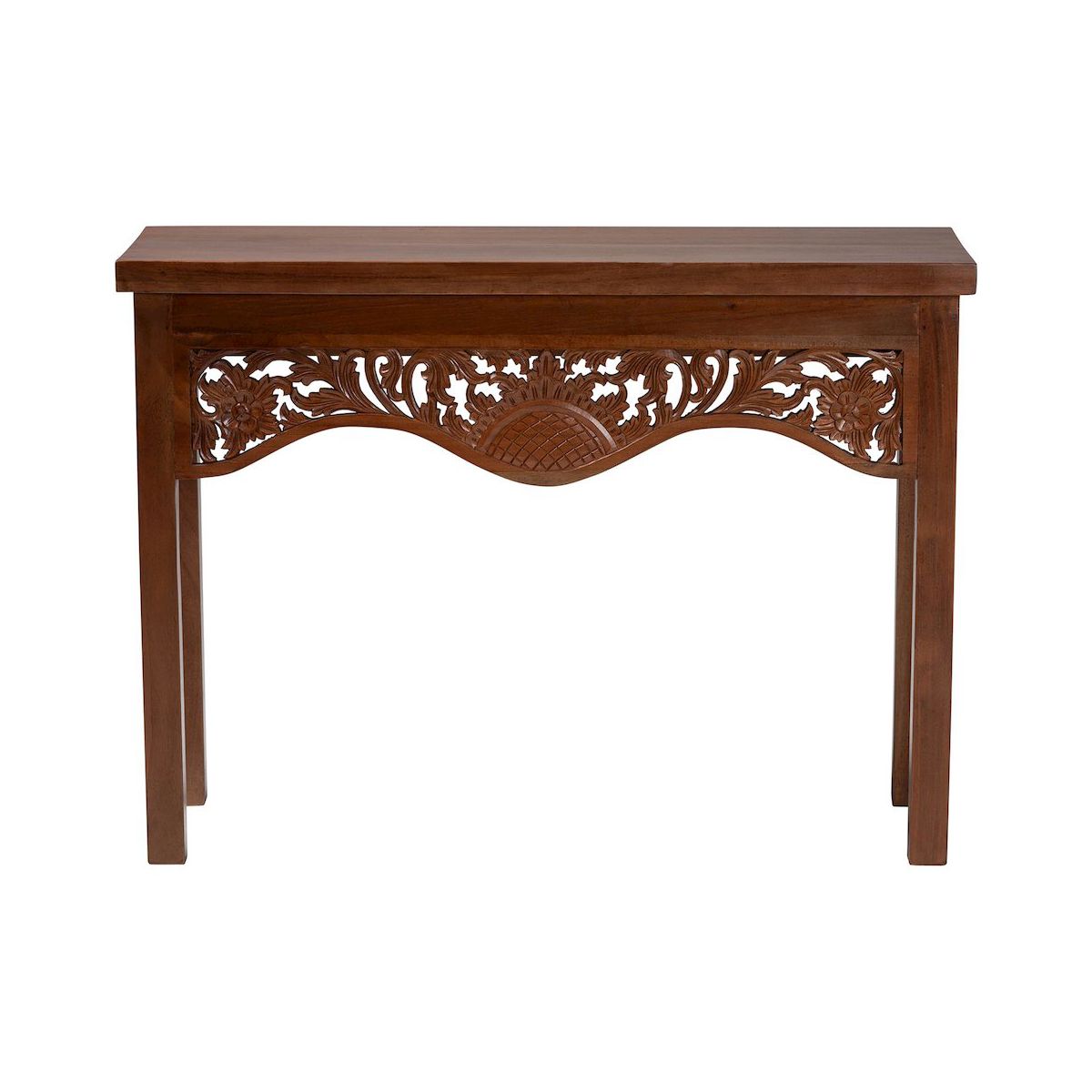bali & pari,Alannis Mahogany Wood Console Table - Accent Table with Carved Floral Apron for - thumbnail 2