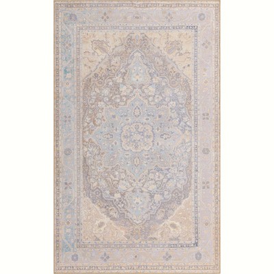 Ivory Floral Chenille Rectangular Stain-resistant Area Rug