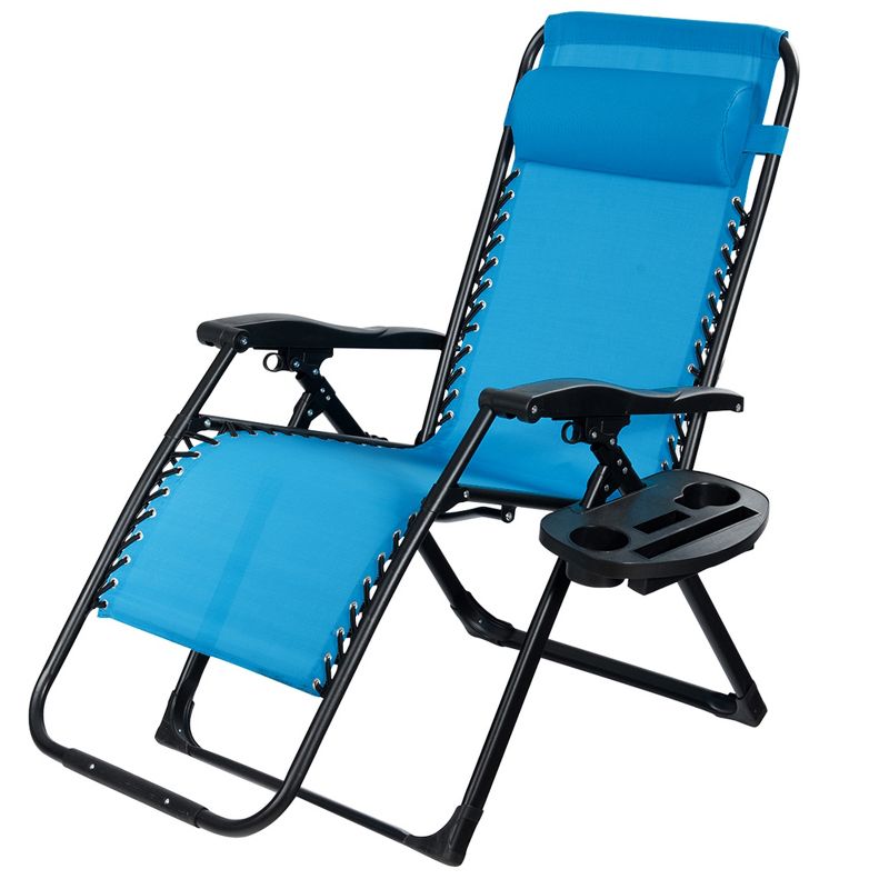 Tangkula Oversized Zero Gravity Lounge Chair Folding Recliner w/ Cup Holder & Pillow Blue, 4 of 6