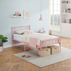 Bed Frame, Metal Bed Frame with Headboard and Footboard, Noise Free Platform Bed Frame with Strong Slats Support, Under Bed Storage - 1 of 4