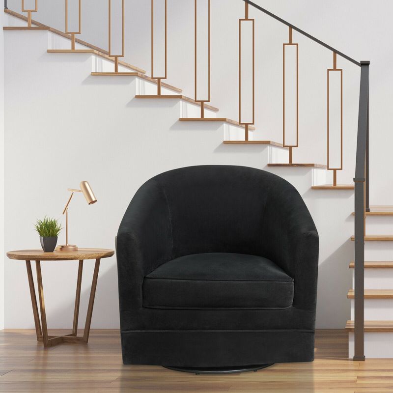 Costway Modern Swivel Barrel Chair Upholstered Velvet Armchair with Metal Base, 3 of 10