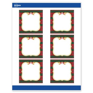 Avery Labels, 3" x 3", Gold-Red-Green Plaid, Matte, 60ct - 1 of 4