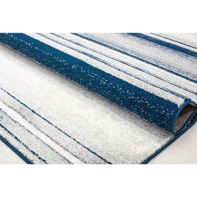 Abstract Seaside Horizon 8' Round Blue Synthetic Area Rug