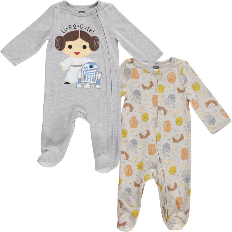 Star Wars Princess Leia R2-D2 Baby Girls 2 Pack Zip Up Sleep N' Play Coveralls Newborn to Infant, 1 of 8