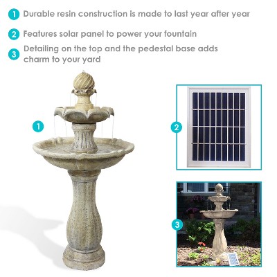 Earth Finish Solar Powered 2-Tier Outdoor Fountain with LED Light