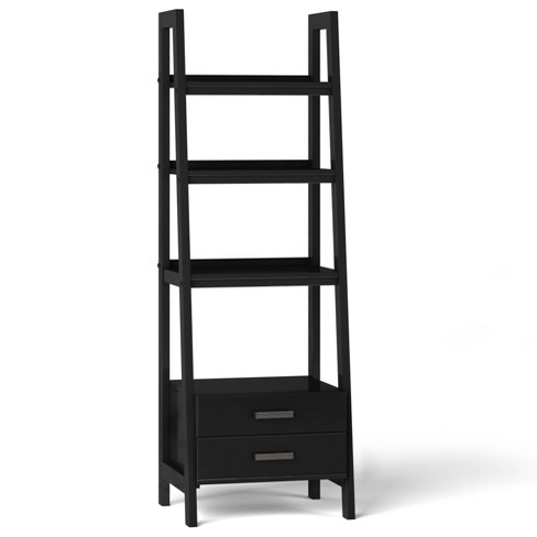 Black wood store ladder shelf