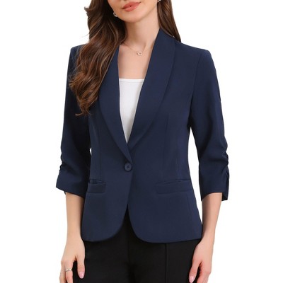 Allegra K Women 3/4 Sleeve Shawl Lapel Pocket Single Button Office Work Blazer