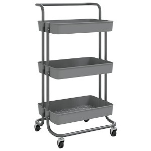 CLIHOME 33.5 in. H 3 Tiers Metal Foldable Rolling Utility Cart Kitchen Trolley - 1 of 4