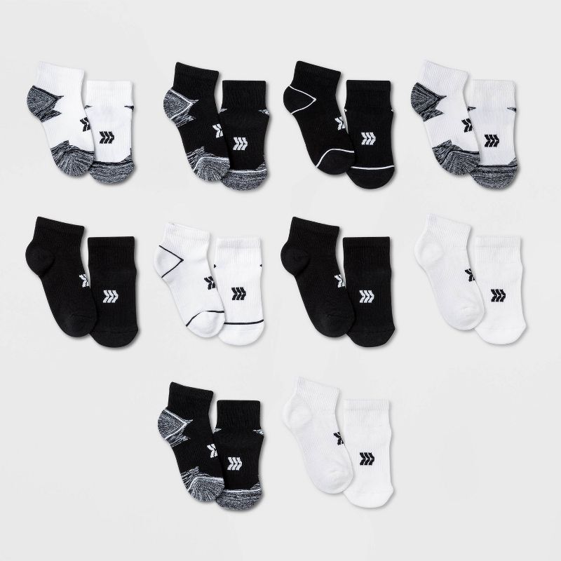 Kids' 10pk Ankle Socks - All In Motion™ Black/White, 1 of 3