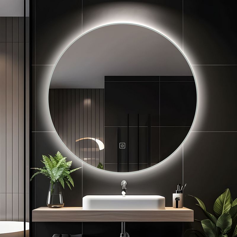 Neutypechic Modern Bathroom Vanity Mirror with LED Lights Anti-Fog Round Wall Mirror Backlit Mirror  - 24"x24", 1 of 9