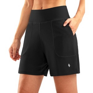 FIONECA Women's 6'' Athletic Long Shorts with 4 Pockets High Waisted Bermuda Shorts for Women Walking Running Casual - 1 of 4