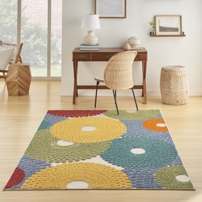 Aloha Collection Vibrant Geometric Multicolor Synthetic Area Rug 5'3" x 7'5"