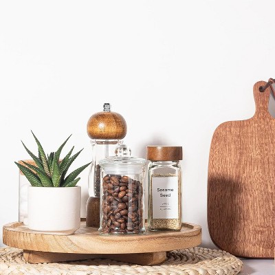 Attop Round Decorative Tray Wood Bathroom Counter Organizer Farmhouse Kitchen Decor Wooden Riser 10" - Brown