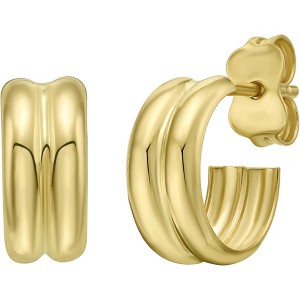 14k Yellow Gold 10mm Double Row C-Hoop Earrings - 1 of 4