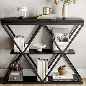 GOCAPTAIN 3-Tier Entryway Table, Industrial Console Sofa Table with Storage, Open Shelves, X-Shaped Metal Frame, Foyer Table for Entryway, Hallway - 1 of 4