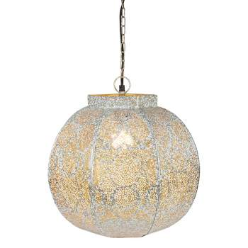 Northlight 14.5" White and Gold Moroccan Style Hanging Lantern Ceiling Light Fixture