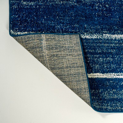 Navy and Cream Rectangular Striped Synthetic Area Rug 3' x 5'