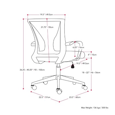 ErgoComfort 23" Black Mesh & Plastic Swivel Task Chair with Lumbar Support