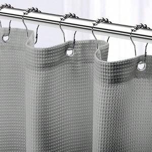 Grey Waffle Shower Curtain - 72x72 Inch Hotel Style Bath Curtain - 1 of 4