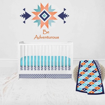 Bacati - Aztec Print Liam Aqua Orange Navy 3 pc Crib Bedding Set