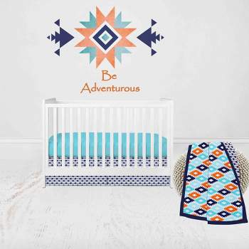 Bacati - Aztec Print Liam Aqua Orange Navy 3 pc Crib Bedding Set