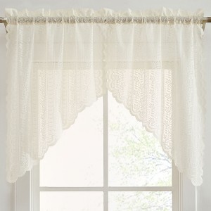 HLC.ME Sophia Floral Rod Pocket Lace Short Cafe Swags for Small Windows, Kitchens, and Basements - Set of 2 - 1 of 4
