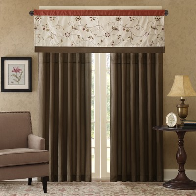 Spice Embroidered Ground Length Blackout Curtain Panel