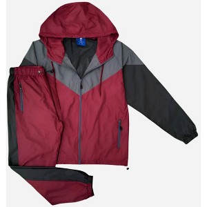 Men’s Colorful Hooded Windbreaker Sweatsuit Meshed Lined Nylon Water Repellent GYM Outfit - 1 of 4
