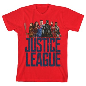 Justice League Movie Group Art Boy's Red T-shirt - 1 of 4