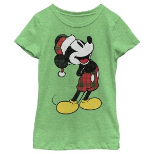 Girl's Disney Mickey Going Plaid For Christmas T-Shirt - 1 of 4