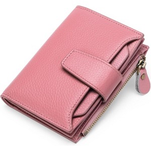 BEAFUP Women's Genuine Leather Wallet,Compact Size Wallet, RFID Blocking,with 14 Slots and 2 Zippered Pockets & Zipper Coin Pouch - 1 of 4