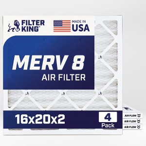 Filter King 16x20x2 Air Filter | 4-PACK | MERV 8 HVAC Pleated A/C Furnace Filters | MADE IN USA | Actual Size: 15.5 x 19.5 x 1.75" - 1 of 4