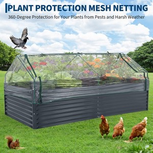Large Oval Galvanized Raised Garden Bed Kit with Cover Zippered Screen Doors,Open Base Design,Thick Steel,Planter Box for Vegetables,Flowers - 1 of 4