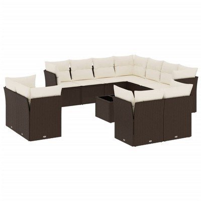 vidaXL 12 Piece Patio Sofa Set with Cushions - Brown and Cream With Table