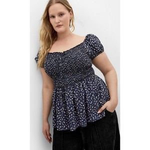 CITY CHIC | Azure Shirred Print Top - navy | 18W - 1 of 4