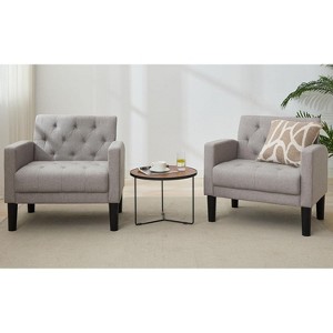 TYBOATLE Tufted Black Leather Accent Chair, Mid-Century Armchair for Office, Living Room, Bedroom - 1 of 4