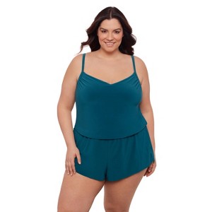 Aqua Green, Women's Vneck Blouson Romper - 1 of 3
