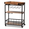 Cerne Oak and Finished Mobile Metal Bar Cart with Wine Bottle Rack Brown - Baxton Studio - 2 of 4