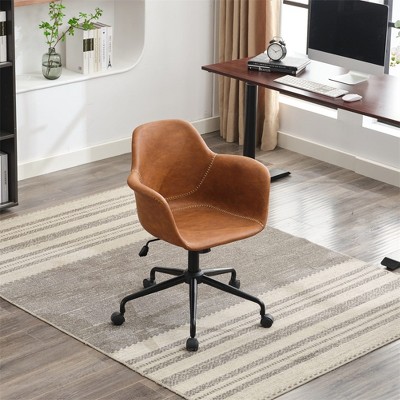 Upholstered Mid-Century Modern Office Chair, Rolling Swivel Height Adjustable Ergonomic Chair, Back Support Home Office Desk Chair for Living, Study